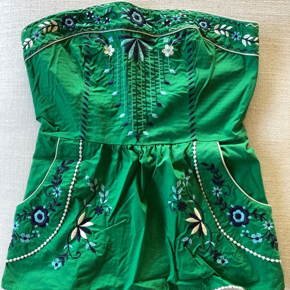 Green Anthropologie embroidered top